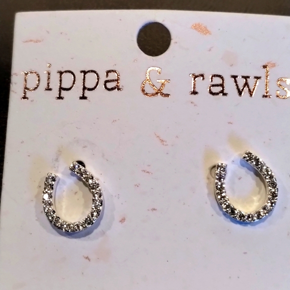 Horseshoe Silver Earrings - Cubic Zirconia Lucky Horses Pippa & Rawls NWT - Picture 4 of 7